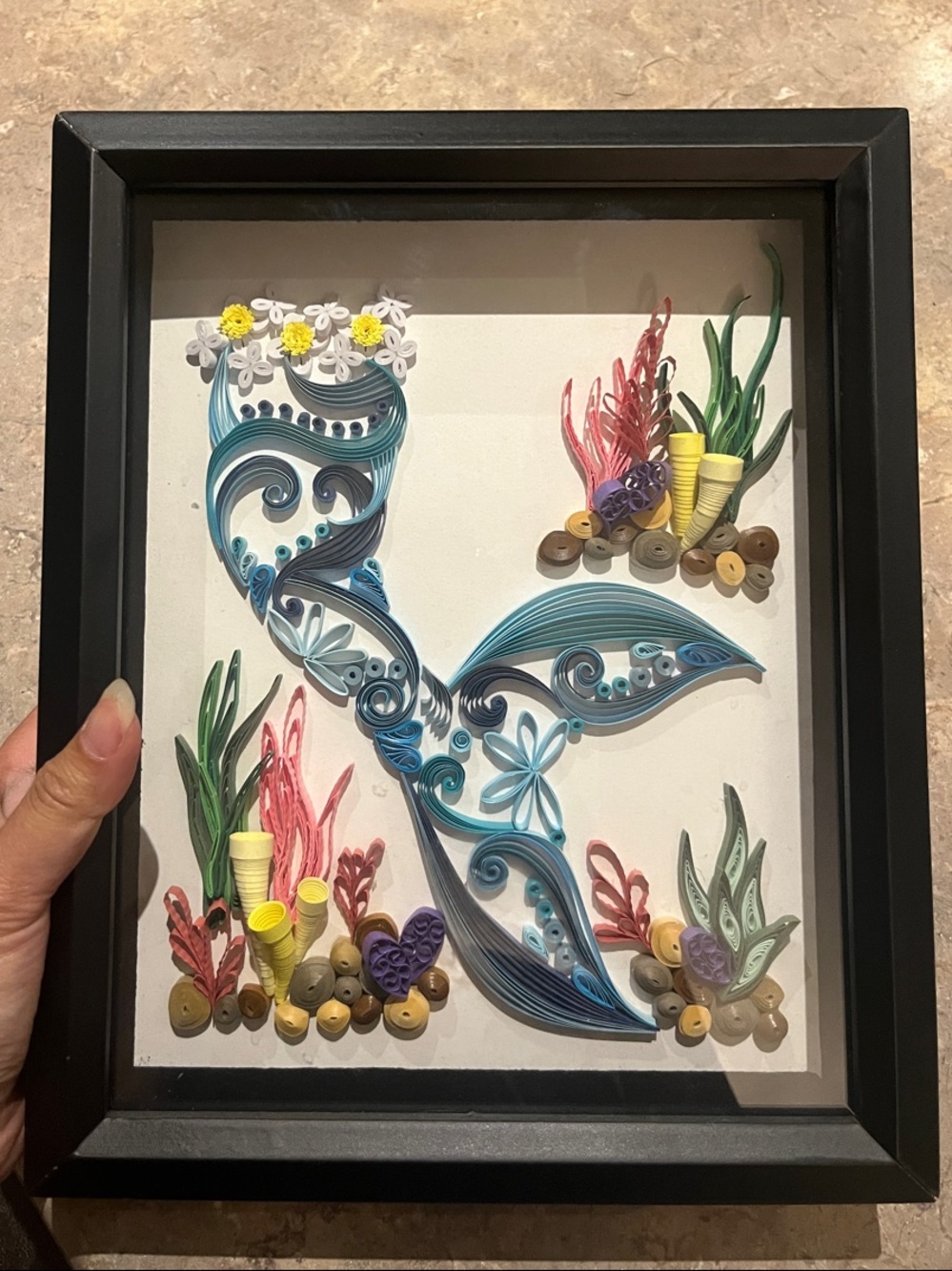 Handmade Quilling Whale Tail Wall Art - Blue & Teal